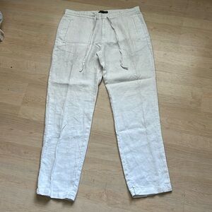 Saks Fifth Avenue White 100% Linen Pants Straight Leg Womens Size 33 Resortwear
